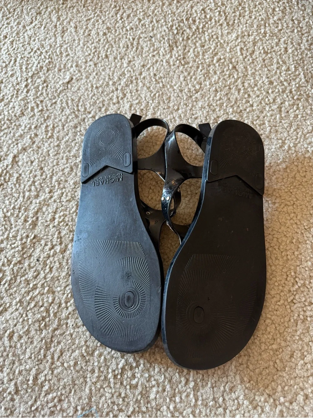 Michael Kors Black Jelly T-Strap Sandals with Logo Plaque